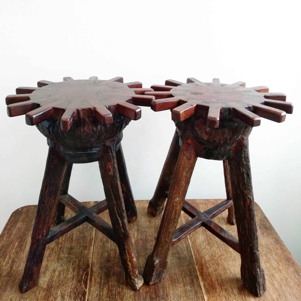 Vintage French Heavy Wooden Stool Small Chair Seat Stand Table Modernist Rustic Rural SOLD INDIVIDUALLY circa 1950-60’s