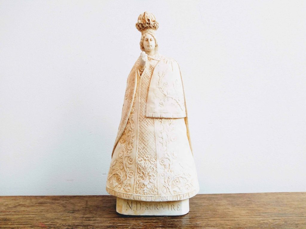 Vintage French N.D. Sur Vire Cardinal Catholic Priest White Reproduction Plaster Ornament Statue Display circa 1910-20's