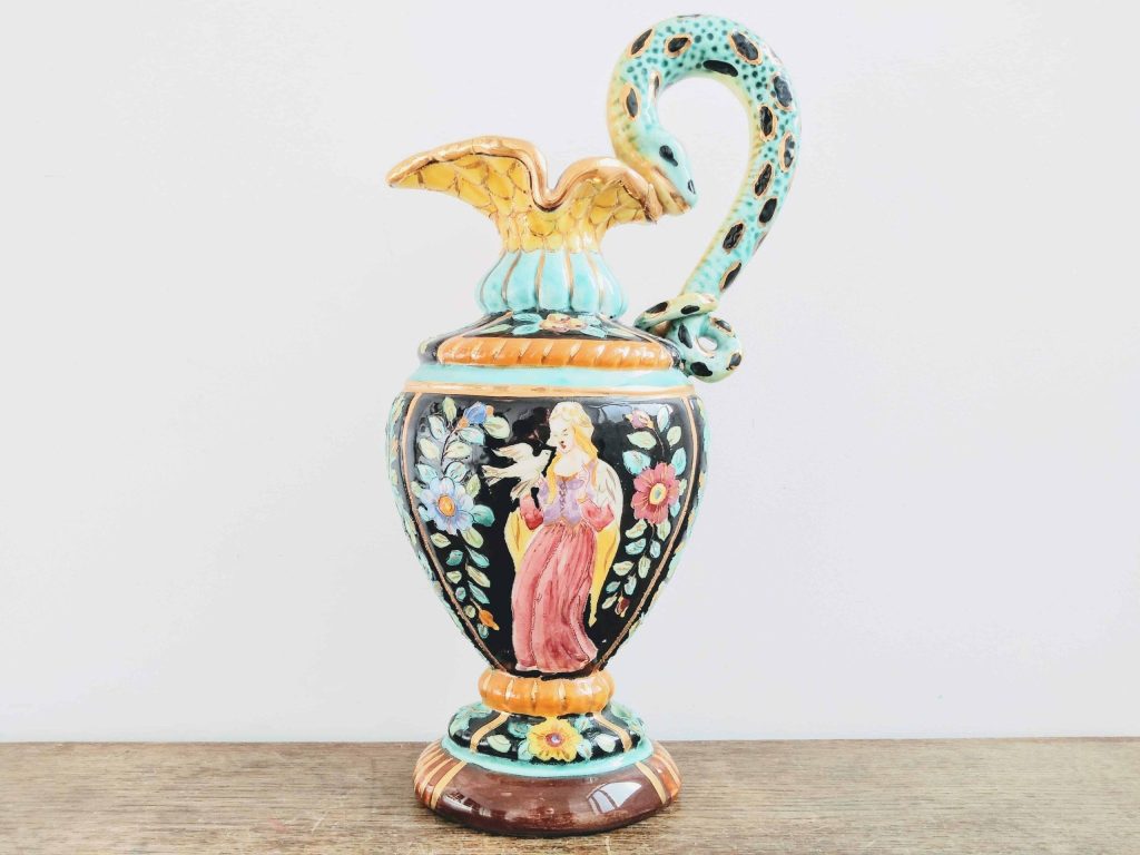 Vintage French Cerart Monaco Kitsch Style Snake Handle Flowers Decor Vase Pot Decor Display Mid Century DAMAGED circa 1950’s