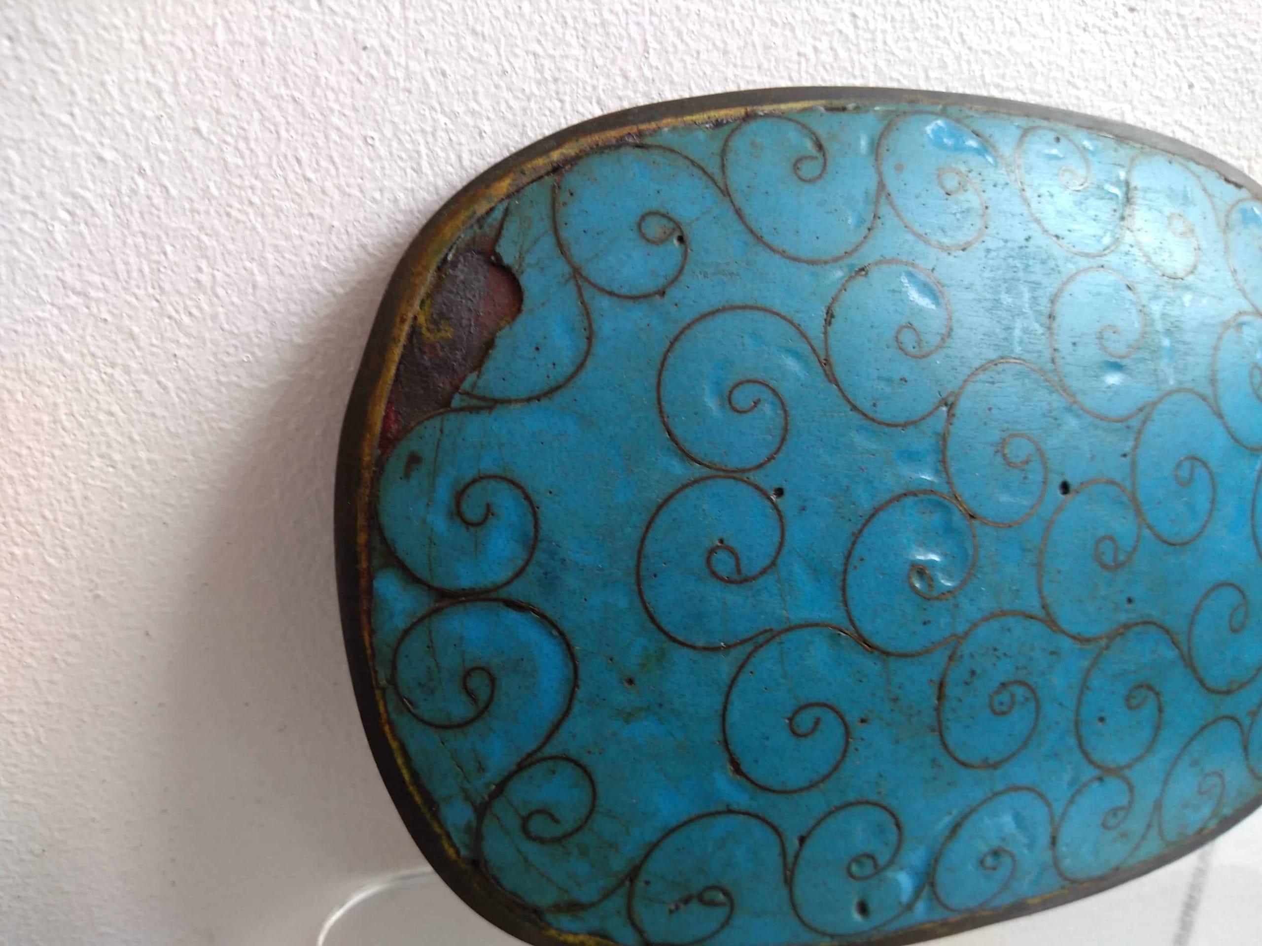 Chinese Cloisonne Vintage Inlaid Blue Enamel Bowl #45563