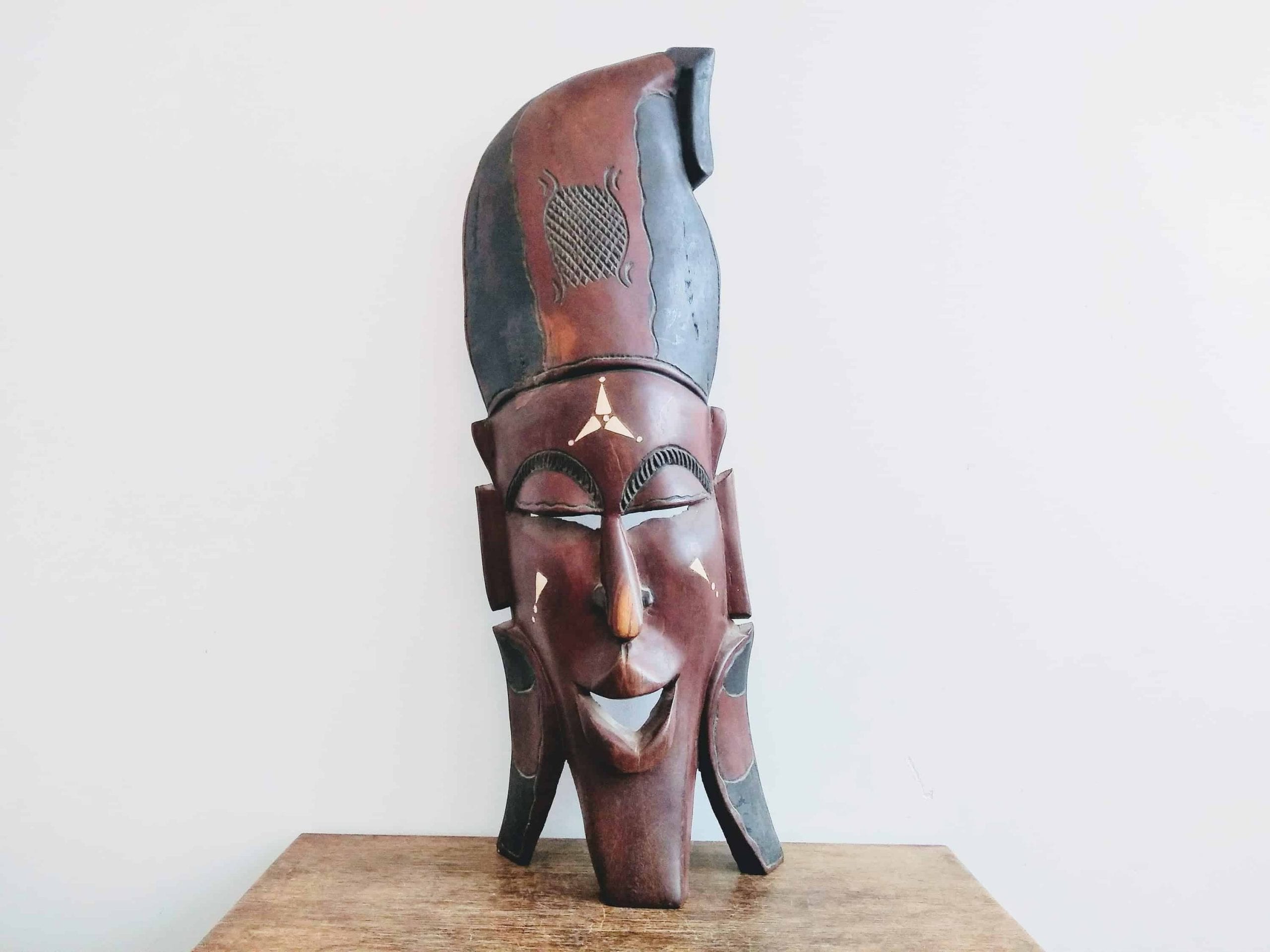 Vintage African Large Face Man Woman Mask Idol Statue Primitive