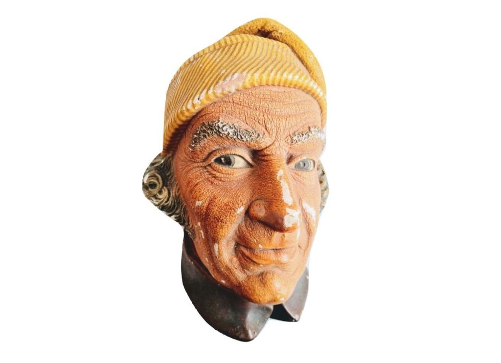 Vintage English Bossons Old Man In Nightcap Hat Wall Hanging Plaster Bust Head Ornament Statue Display circa 1970-80’s