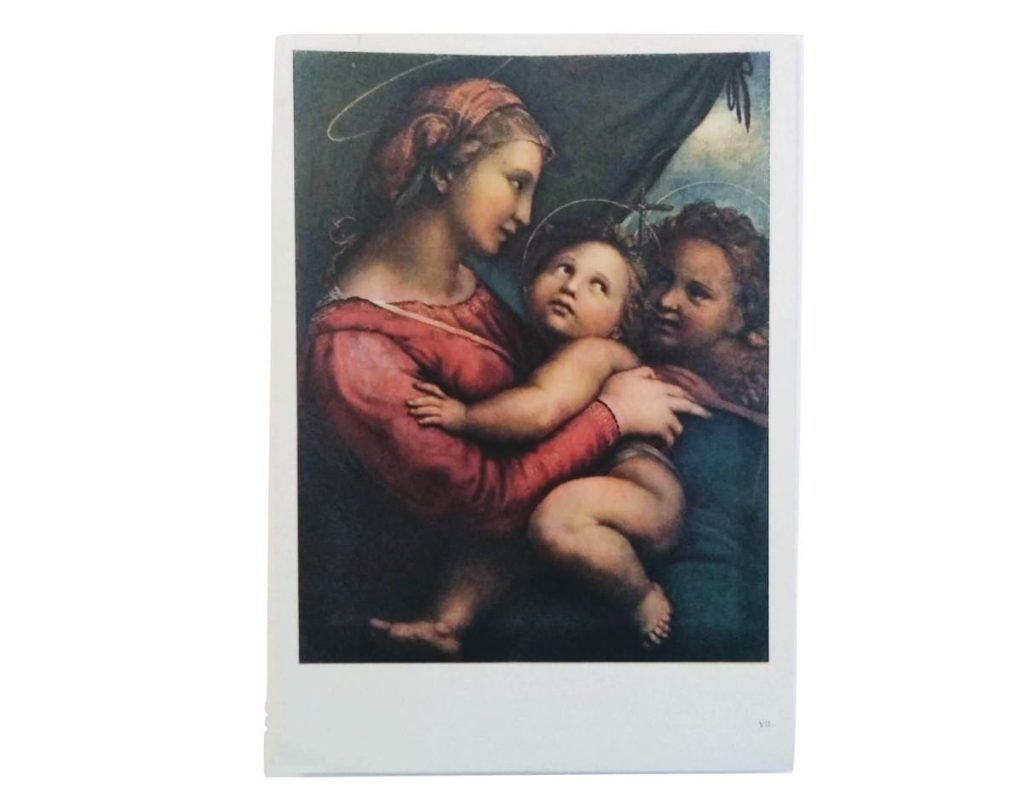 Vintage Italian Grand Master Raphael Print Reproduction Vierge A La Tenture Munich Pinacotheque Alten c1951