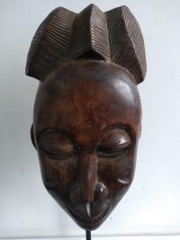 Vintage African Puno Gabon Mask Statue Figurine Primitive Sculpture Carving Tribal Wall Art Wooden Wood Decor c1960-70’s 2