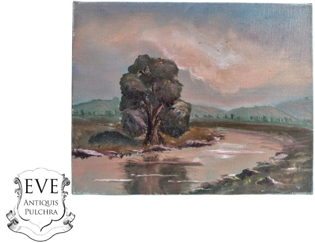 Vintage French Countryside River Painting Acrylic Skyline Tree Woodland Field Scenic Path On Canvas Lyon Area circa 1990's