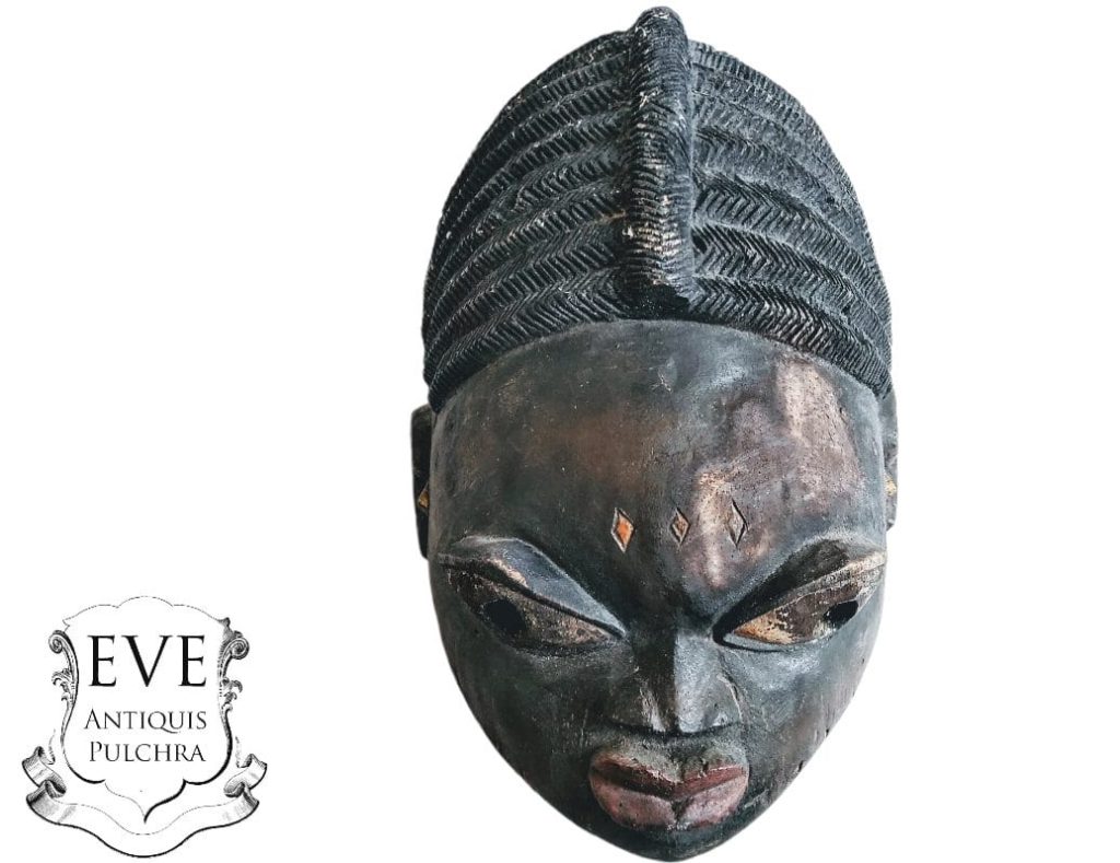 Vintage African Wooden Bust Mask Wall Decor Ornately Carved Statue Carving Sculpture Wood Traditional Tribal Art c1980-90's