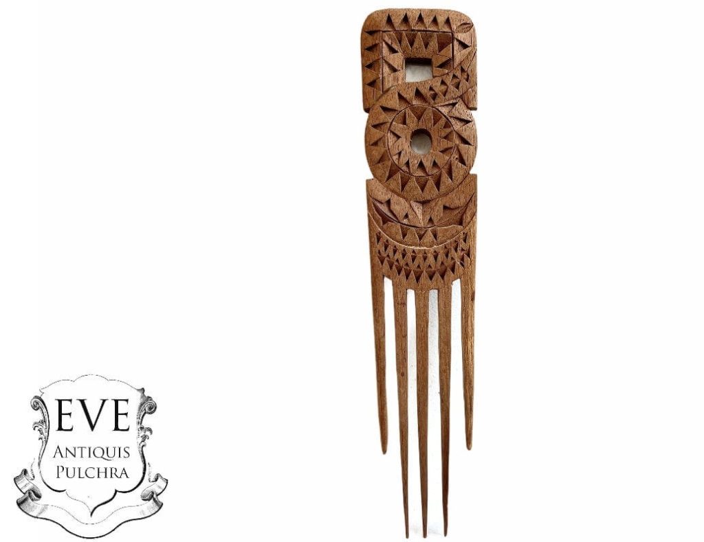 Vintage African Hair Comb Hair Afro Pick Detailed Carved Wood Primitive Sculpture Carving Tribal Art Decor c1980-90’s