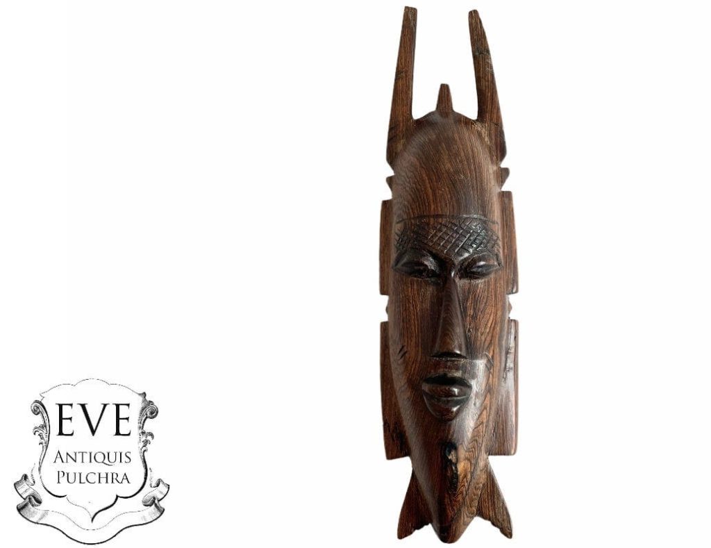 Vintage African Face Figurine Mask Small Statue Primitive Carving Wooden Wood Ornament Decorative Wall Display c1970-80’sop