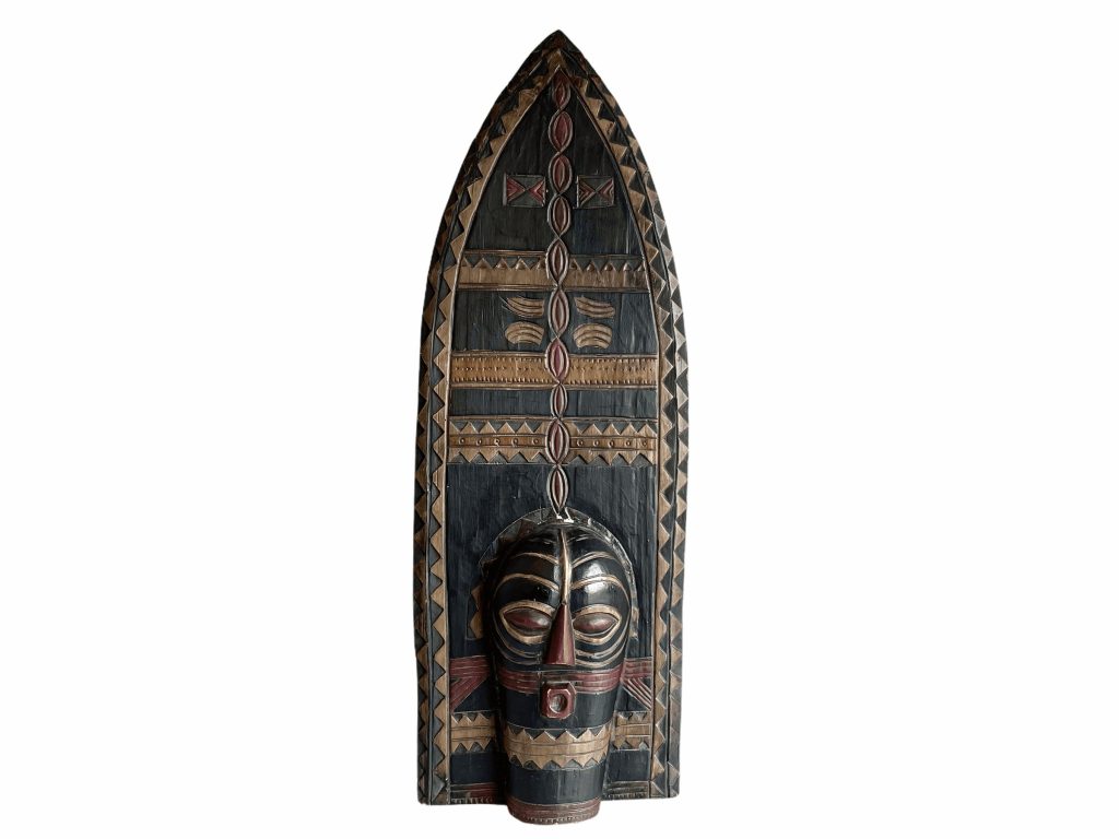 Vintage African Large Wooden Head Face Mask Shield Wall Decoration Carved Carving Sculpture Wood Tribal Art c1980-90's