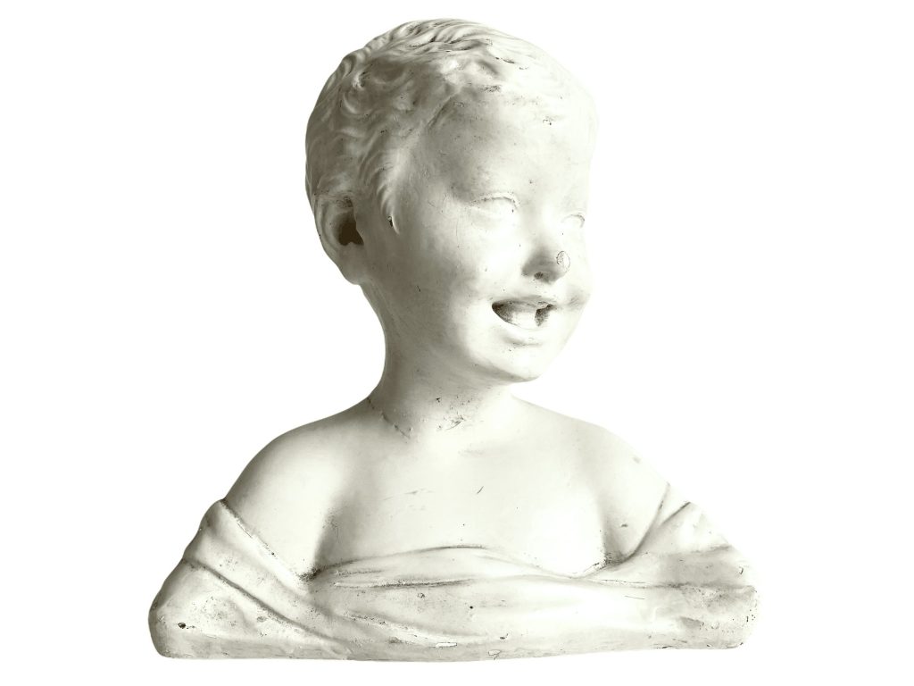 Vintage French Young Smiling Girl Or Boy Plaster Bust Head Large Ornament Figurine Display Gift Repaired Damaged c1920-30’s