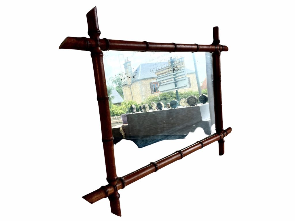 Vintage French Wooden Wood Bamboo Look Wall Hanging Mirror Wood Glass Decorative Bathroom Cloakroom Hallway circa 1930-40’s / EVE