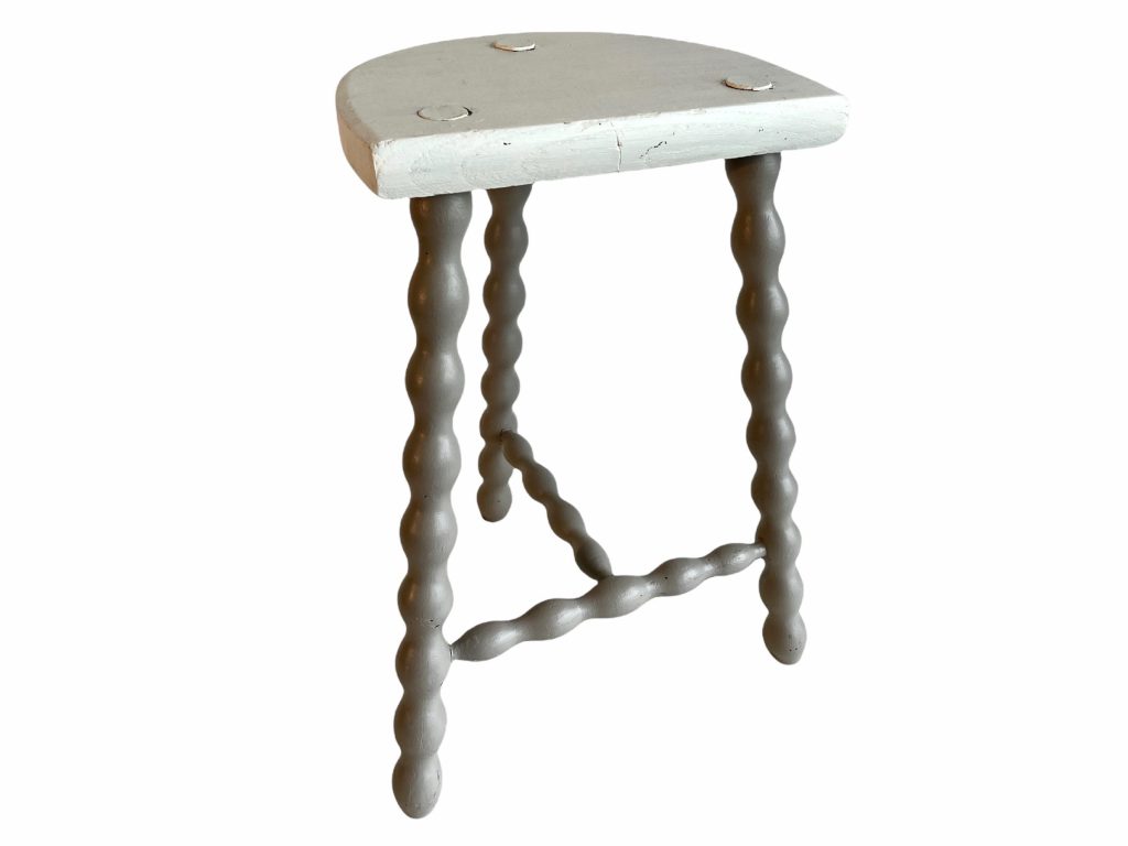 Vintage Stool French Traditional Bobbin Leg Normandy Style Grey White Large Tall Wood Chair Pot Stand Plinth D Seat Tabouret c1960’s / EVE
