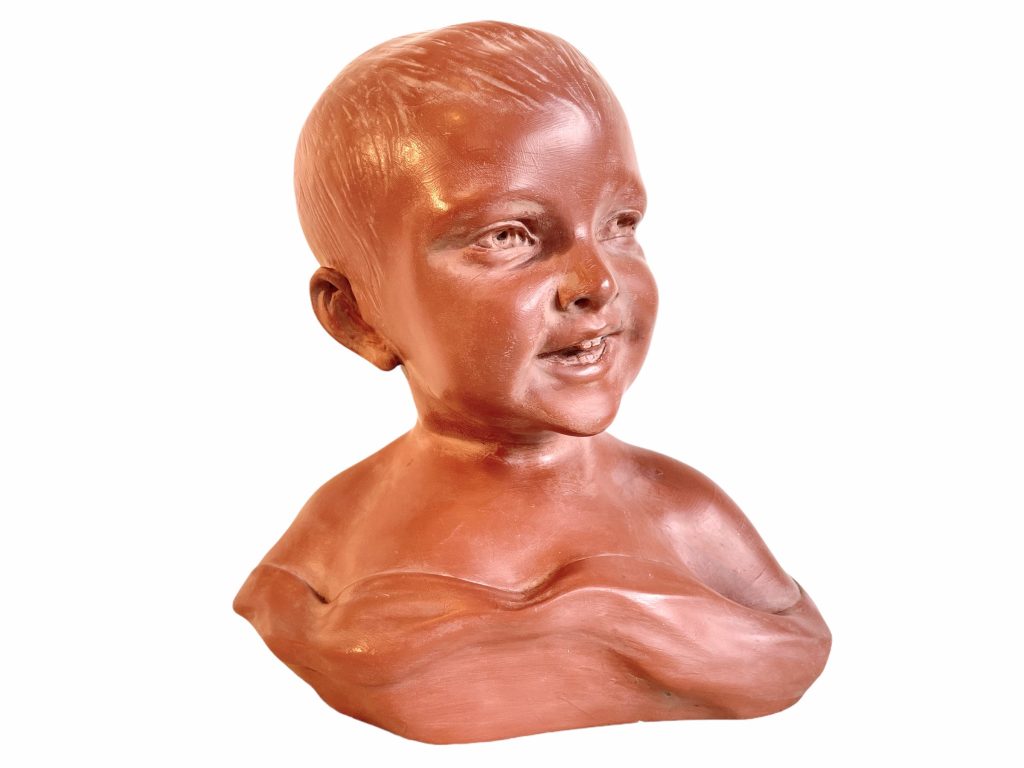 Vintage German Lifesize Child Bust Plaster Head Ornament Figurine Boy Girl Terracotta Coloured Hallmark Decorative Decor c1970’s / EVE