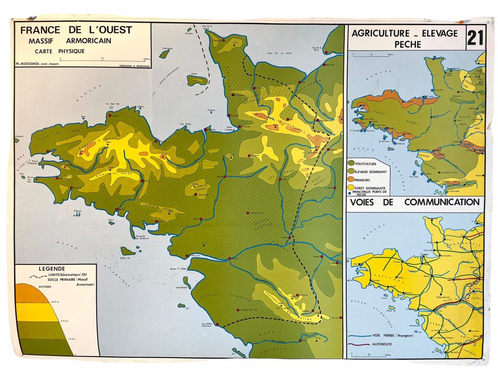 Vintage French Poster School Educational Wall Display De L’Ouest Paris Agriculture Double Sided Learning Map Chart Teaching c1970-80’s / EVE