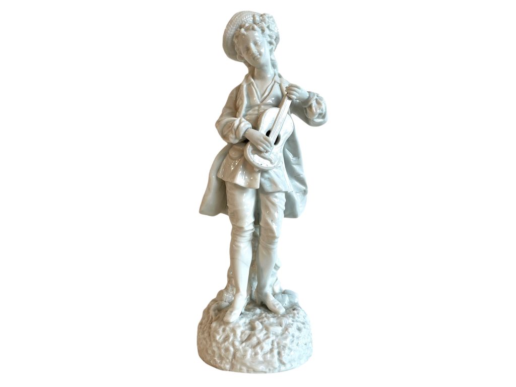 Antique French Figurine Playing Guitar Stringed Instrument Porcelaine Porcelain Decor Ornament Display Musician Musical c1910-20’s / EVE