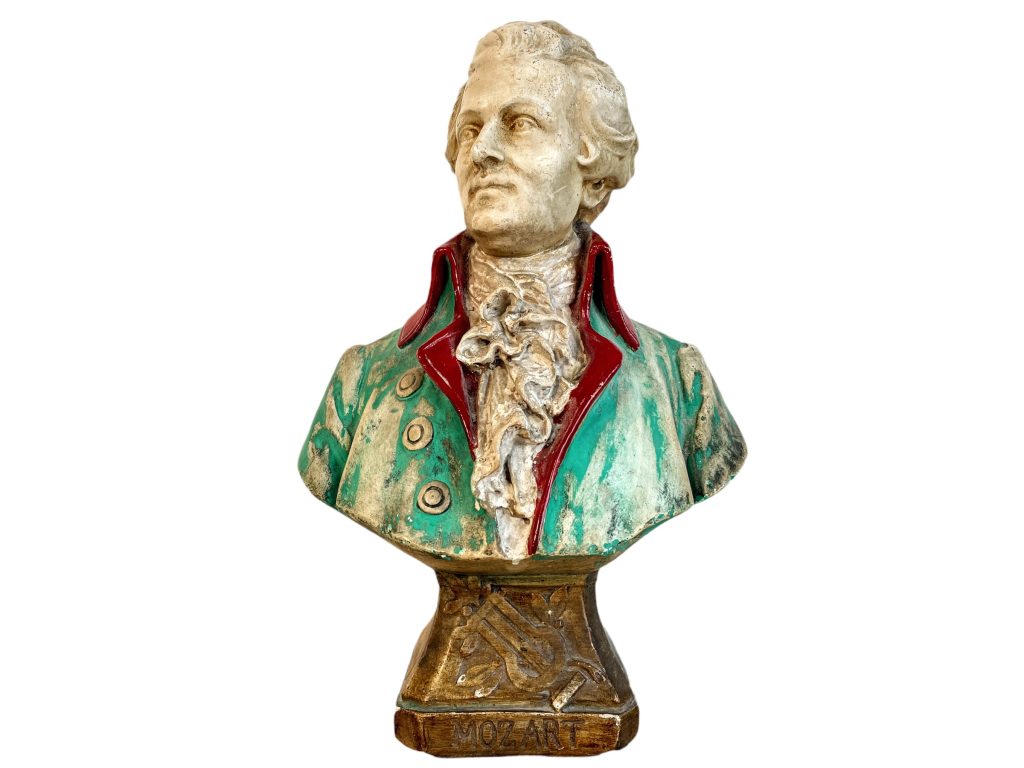 Antique French Chalkware Painted Mozart Bust Head Ornament Figurine Display Gift Classical Music Composer Figurine Antiques c1900’s