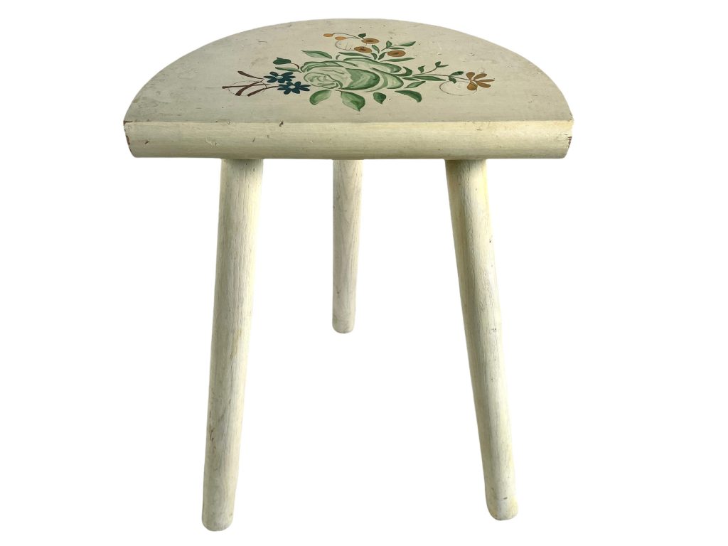 Vintage Stool French Traditional D Shaped Seat Hand Painted Long Leg Normandy Milking Chair Plant Pot Stand Plinth Tabouret c1960-70’s / EVE