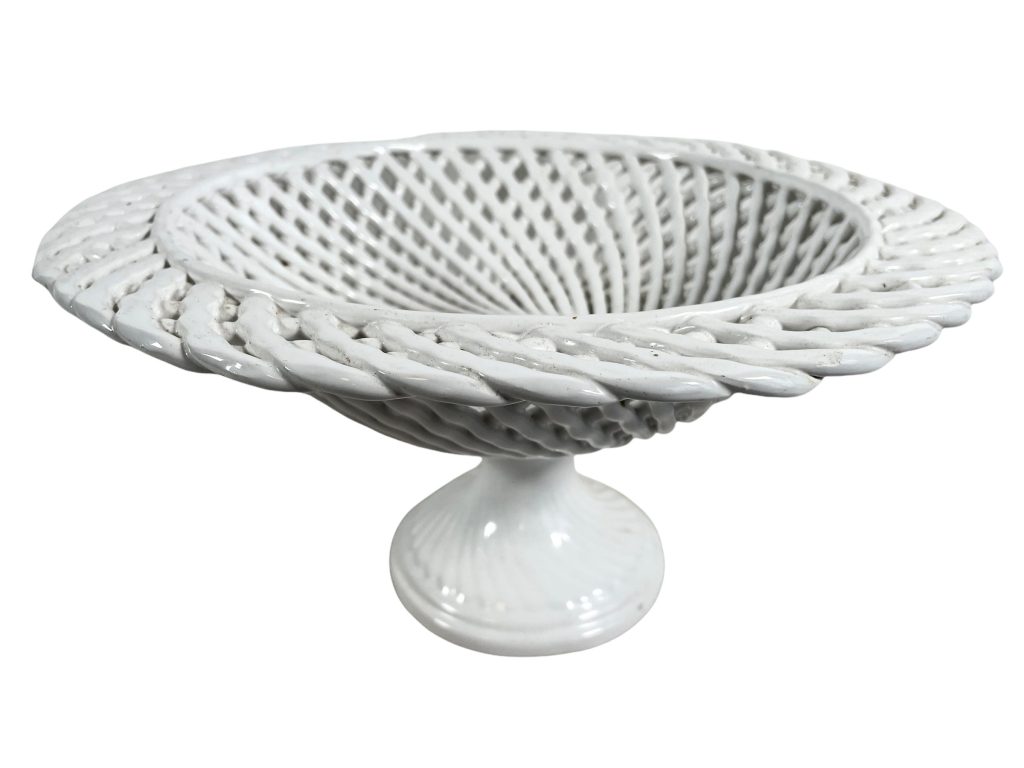 Vintage French White Ceramic Lattice Woven Look Basket Bowl Fruit Bread Serving Dish Plate c1980-1990’s / EVE