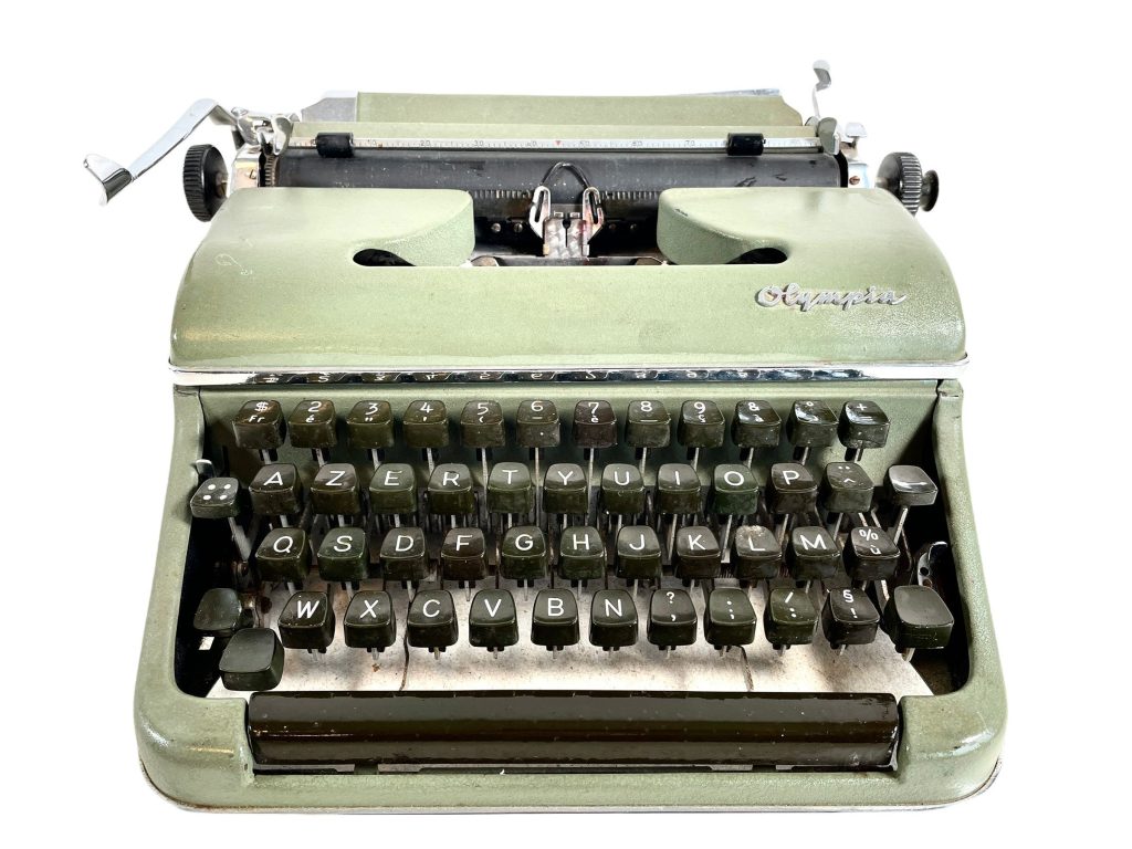 Vintage West German For French Green Olympia AZERTY Cased Typewriter Spares Repairs Office Decor Prop circa 1960’s / EVE