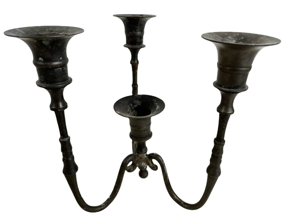 Antique French Metal Bronze Standing Regal Candle Candlestick Candelabra Stick Pedestal Ornament Stand Decor c1910’s / EVE