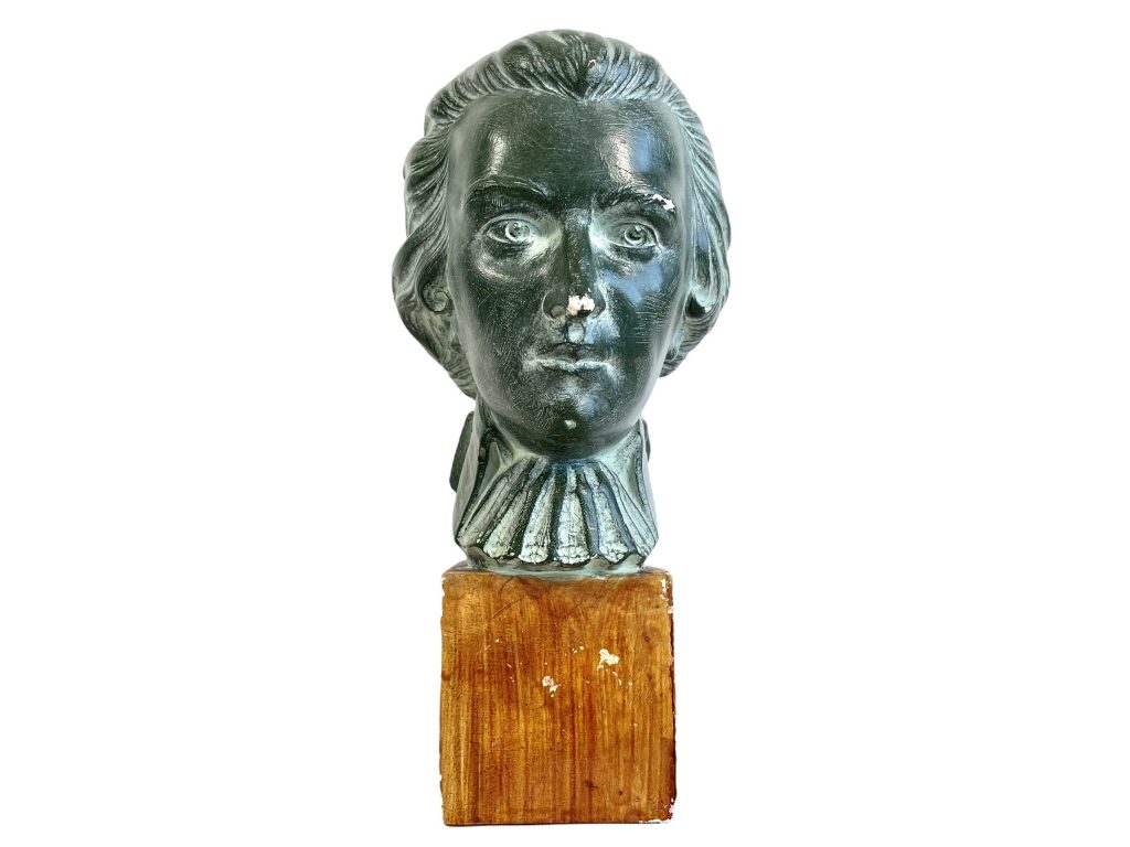 Vintage French Plaster Green Mozart Bust Head Ornament Figurine Display Gift Classical Music Composer Figurine Antiques c1970's / EVE