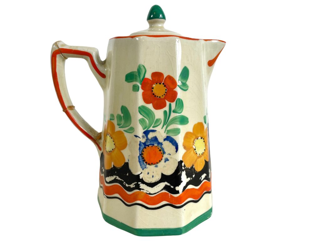 Vintage English Wade Clarice Cliff Art Deco Wade Heath Floral Hand Painted Style Tea Coffee Pot coffee tea maker pottery c1920-30’s / EVE
