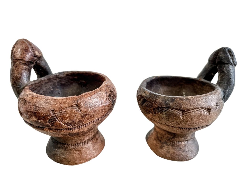 Vintage African Burnt Pottery Bowls Bowl Pair Cup Dish Catch-All Table Centrepiece Decorative Decor Africa c1920-40’s / EVE
