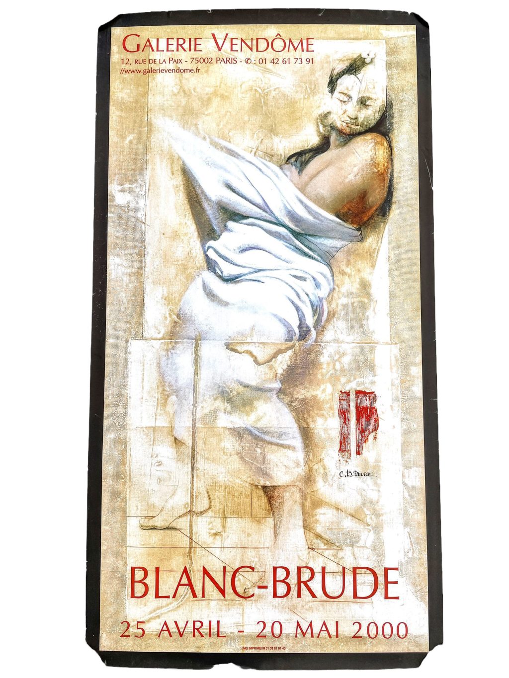 Vintage French Blanc-Brude Galerie Vendome Paris Gallery Original Exhibition Poster Wall Decor Painting Display Display c2000 / EVE