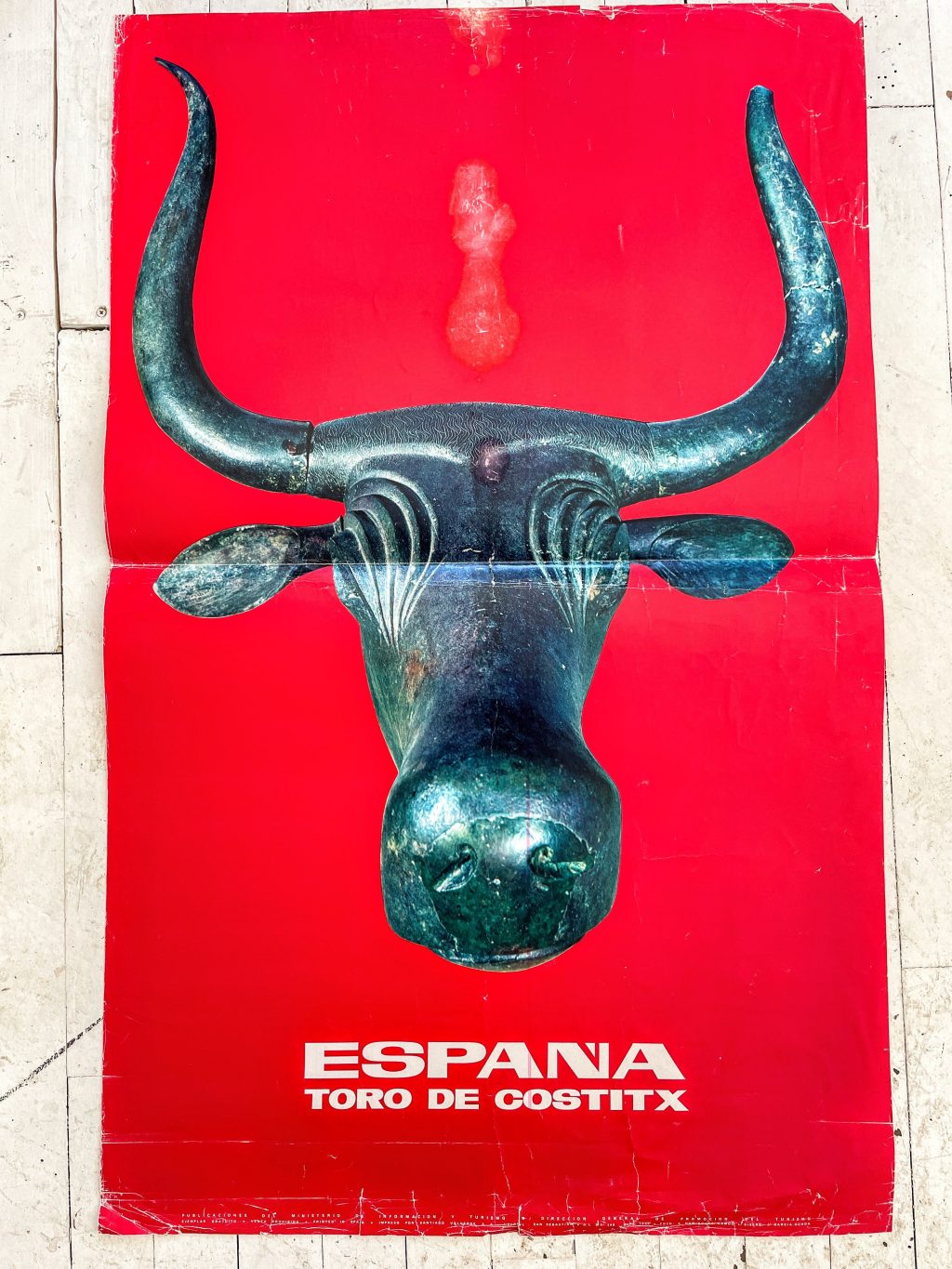 Vintage Spanish Bull Art Exhibition Show Original Advertising Poster Wall Decor Red c1980's / EVE