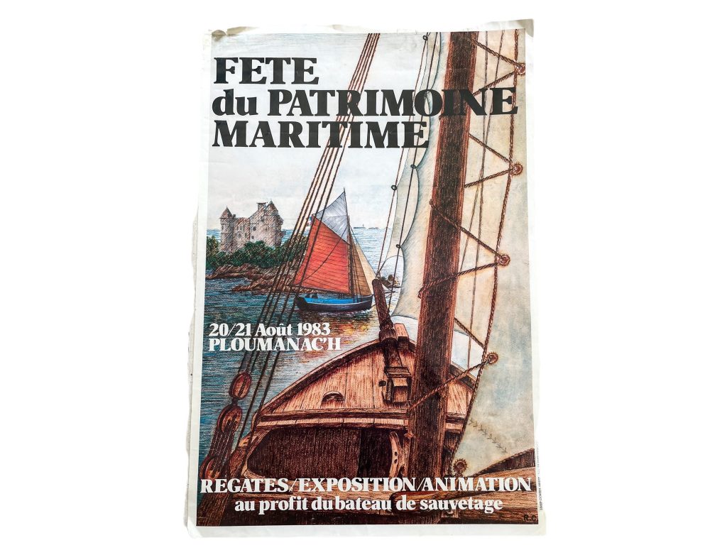 Vintage French Fete Du Patrimoine Maritime Sailing Boating Exhibition Regatta Original Poster Wall Decor France c1983 / EVE