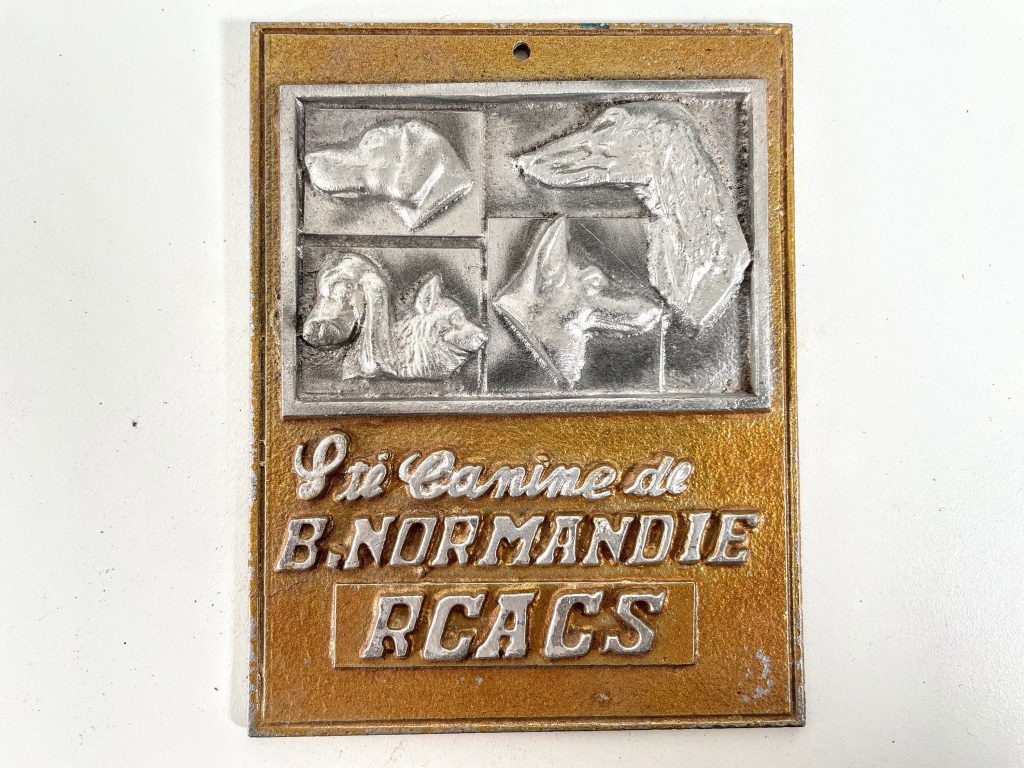 Vintage French Dog Show Basse Normandie Prize Club Shield Plaque metal prize trophy prize wall decor display c1980-90's / EVE