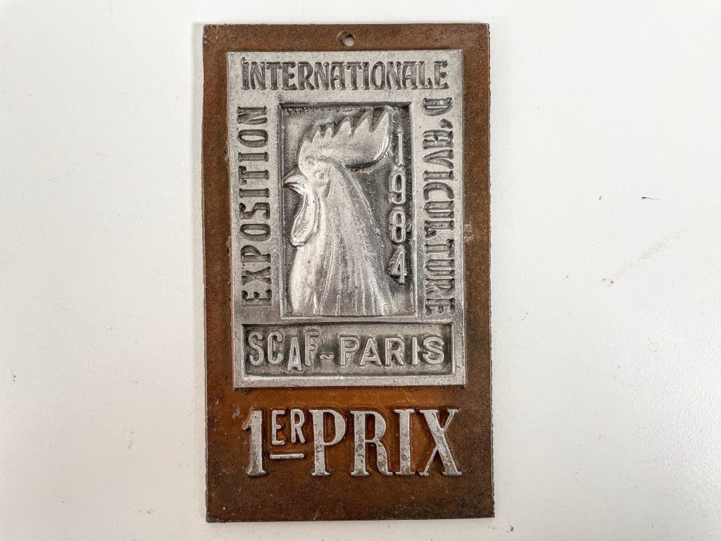 Vintage French Bird Poultry International Show Chicken Paris Prize Shield Plaque metal trophy prize wall decor display c1984 / EVE