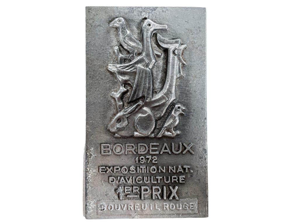 Vintage French Bordeaux Chicken Duck Bird Rabbit Prix Shield Plaque metal prize trophy prize wall decor display circa 1972 / EVE