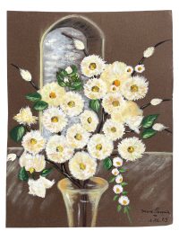 Vintage French Acrylic Painting Of Flowers On Paper Naive Style Wall Decor By Josiane Pasquier c1965 / EVE 3