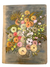 Vintage French Watercolour Painting Of Flowers On Notebook Cover Naive Style Signed Wall Decor Signed Josiane c1967 / EVE 3