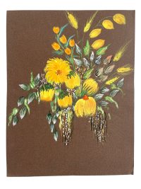 Vintage French Watercolour Painting Of Flowers On Notebook Cover Naive Style Signed Wall Decor Signed Josiane c1967 / EVE