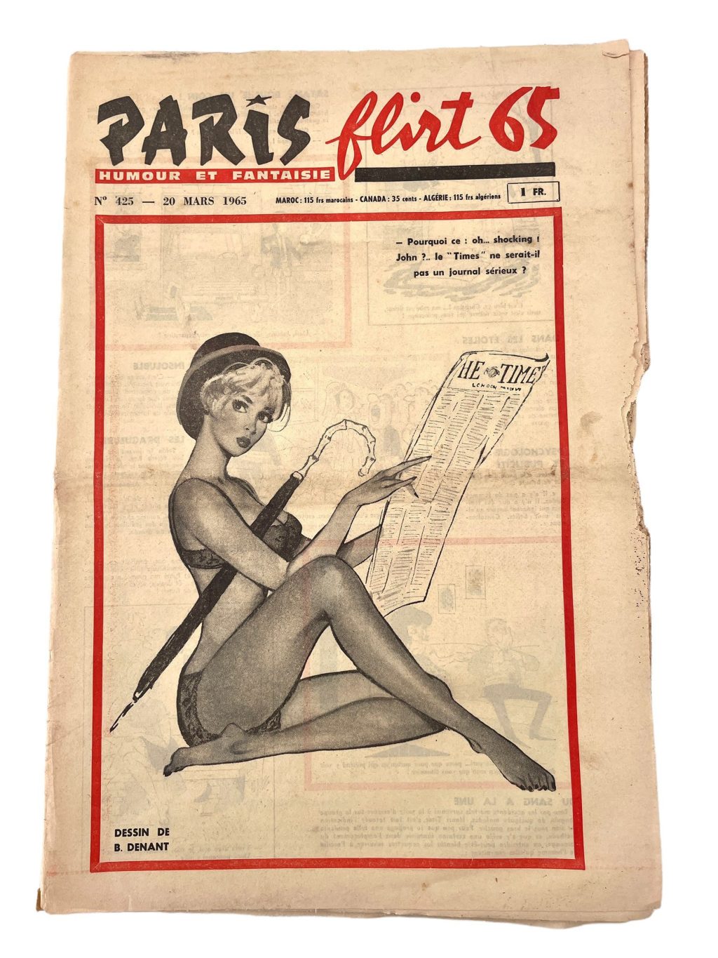 Vintage French Paris Flirt Number 425 20/3/1965 Adult Comic Newspaper Humour Fantasy Cartoons Romance Memorabilia Collector c1964-65 / EVE