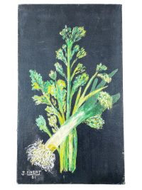 Vintage French Vegetable Painting Leek Celery Unusual Still Life On Canvas Signed Gibert circa 1981 / EVE 3