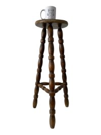 Vintage French Tall Wooden Wood Stool Chair Seat Kitchen Bar Side Table Kitchen Flower Pot Stand Display Prop circa 1960-70’s 2