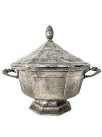 Antique French Paris Pewter Lidded Tureen Bowl Dish Metal Serving Decorative Table Dining Food Display Lid circa 1900’s 3