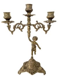 Vintage French Brass Triple Candlestick Candle Holder Candle Stick circa 1950’s