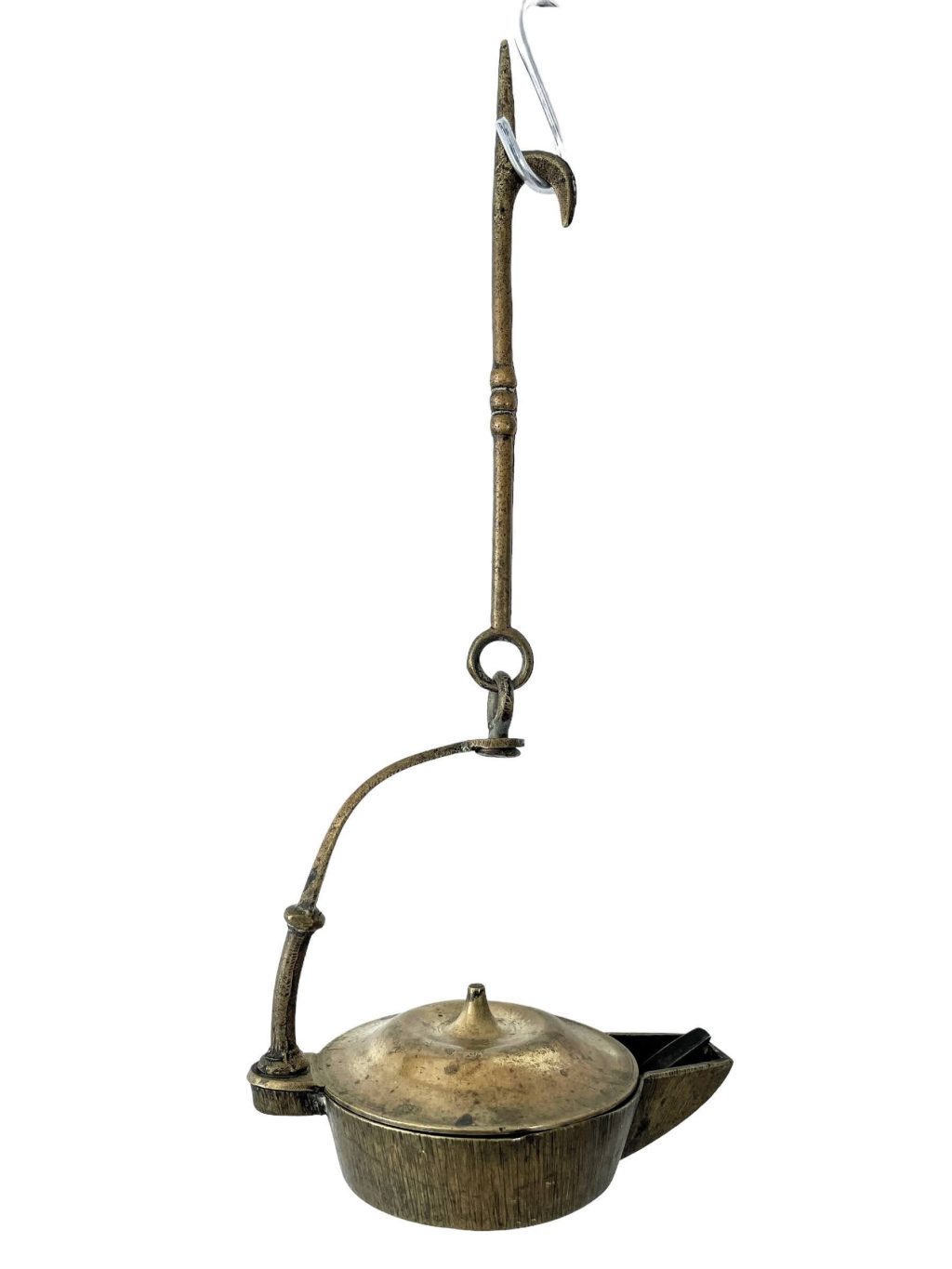 Antique French Brass Oil Lamp Burner Light Hanging Hook Decor Display Prop Lighting Hallway Cloakroom Kitchen c1910’s