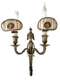 Antique French Brass Double Light Wall Hanging Converted Candle To Electric Lantern Lamp Ornament Decor Design c1850-1960’s / EVE 3