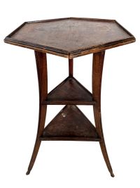 Antique French Hexagonal Side Table Stand Display Three Shelf Plant Pot Wood c1920’s 3