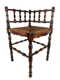 Vintage French Brown Wood Wooden Woven Strung Corner Chair Stool Display Stand circa 1940-50’s 5