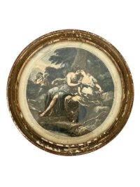 Antique French Print Sepia Cupid Lady Lovers Gay Interest Framed Glass Fronted FRAGILE DAMAGE circa 1850’s
