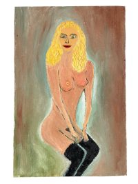 Vintage French Abstract Blonde Nude In Stockings Acrylic On Canvas Painting Wall Decor circa 1960-70’s
