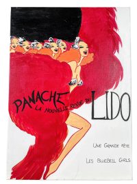 Vintage French Paris Lido Panache Show Bluebell Girls Painting On Canvas Red Orange White Acrylic c1990’s