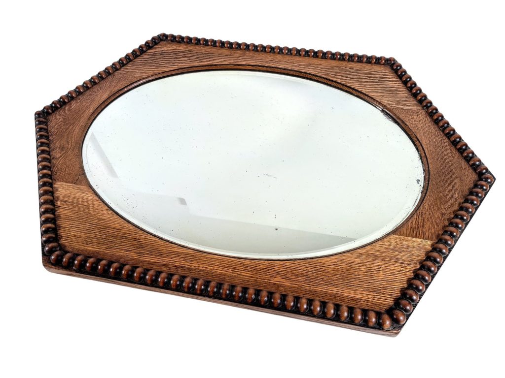 Vintage French Varnished Wood Bobbin Framed Ornate Wall Hanging Large Mirror Wooden Framed Heavy Hallway c1950-60’s