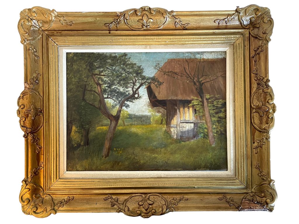 Vintage French House Normandy Pays D’Auge Trees Tree Woodland Oil Painting On Canvas Normandy circa 1920’s